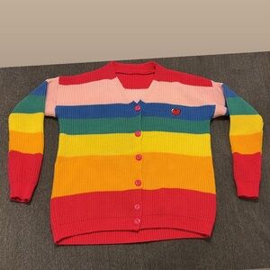 Colorful Striped and Heart Women's Sweater “Boring”. Size M like New.